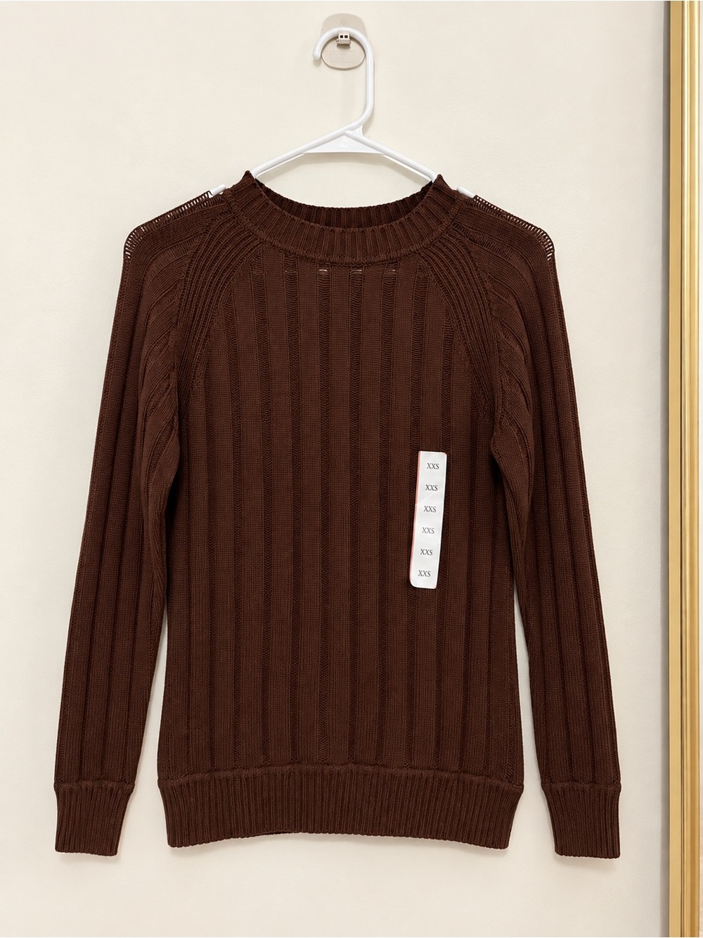 Women's Chocolate Brown Ribbed Crewneck Sweater